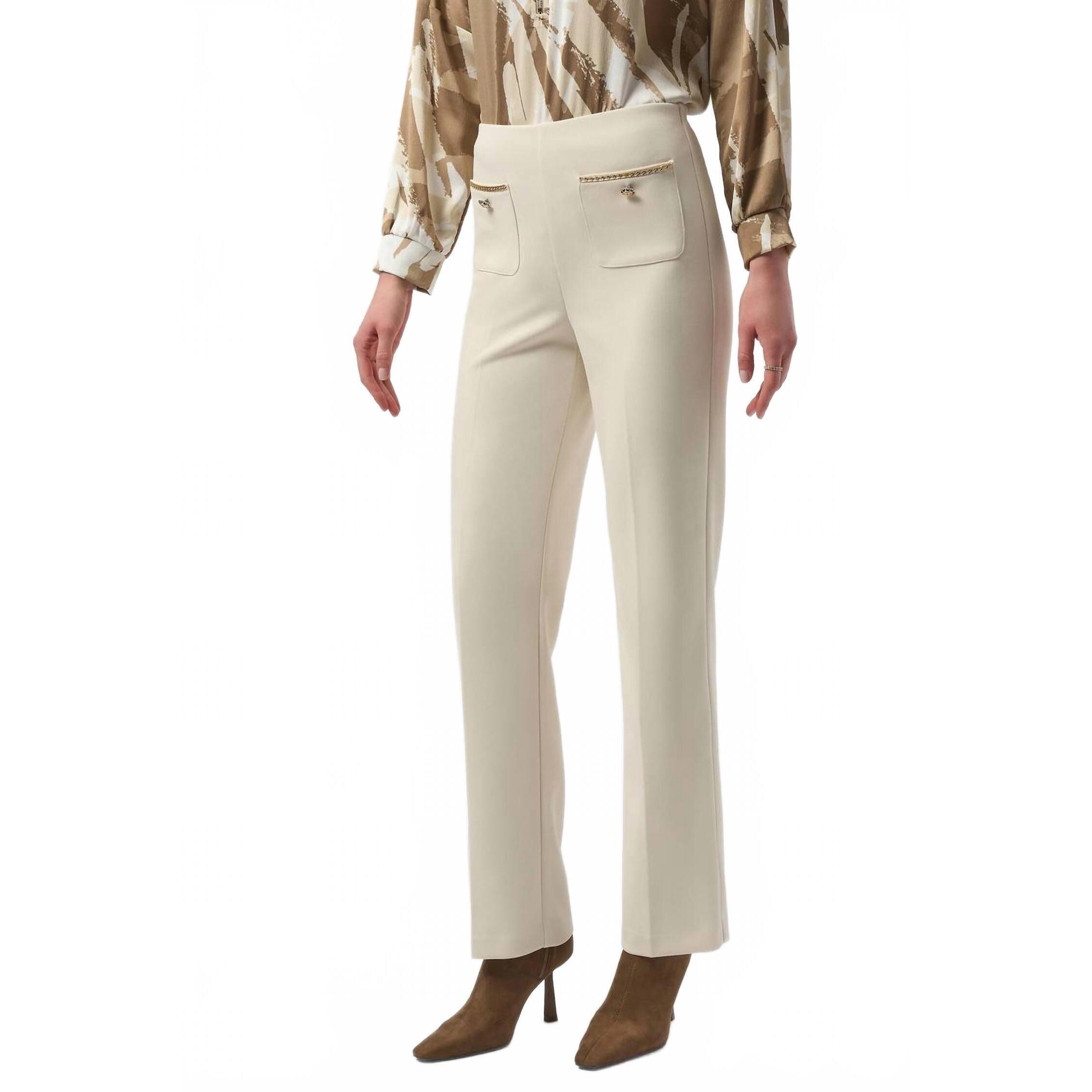 New Joseph Ribkoff Chain Detail Pull On Straight Leg Pants In Birch